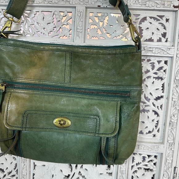Vtg Fossil Maddox Green Lamb Hide Leather Shoulder Crossbody Bag - Picture 2 of 10